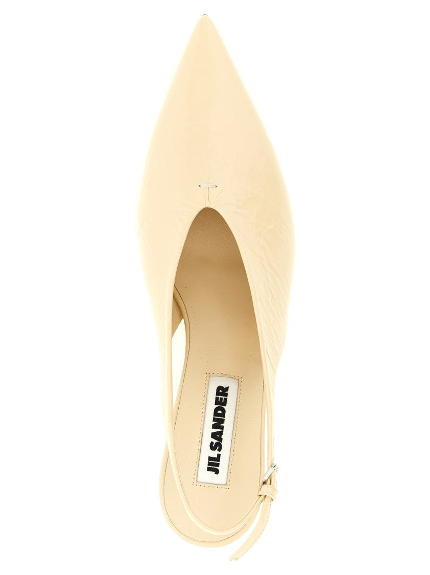 Jil Sander Craquelé Leather Slingbacks With V-Neck And Adjustable Strap
