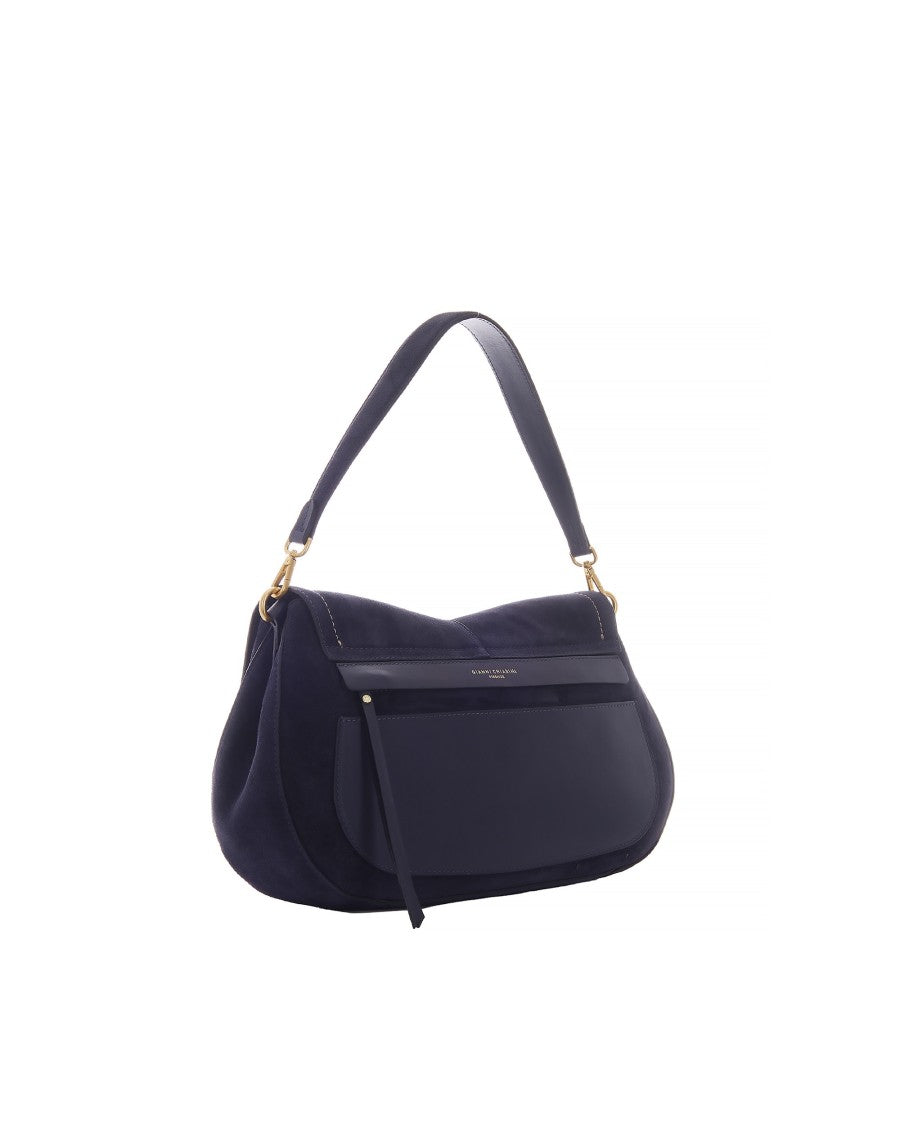 Gianni Chiarini Structured Blue Suede Round Shoulder Bag