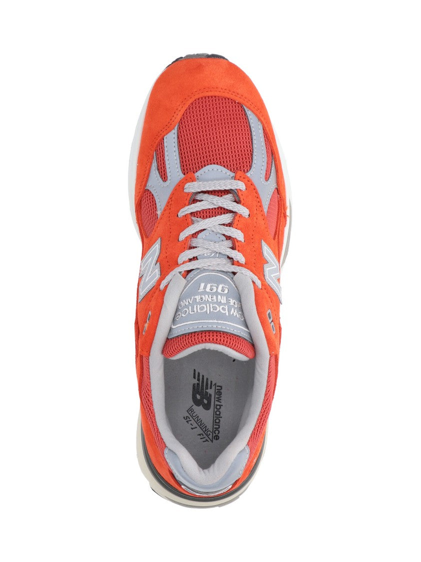 New Balance Orange Suede Mesh Grey Accent Sneakers