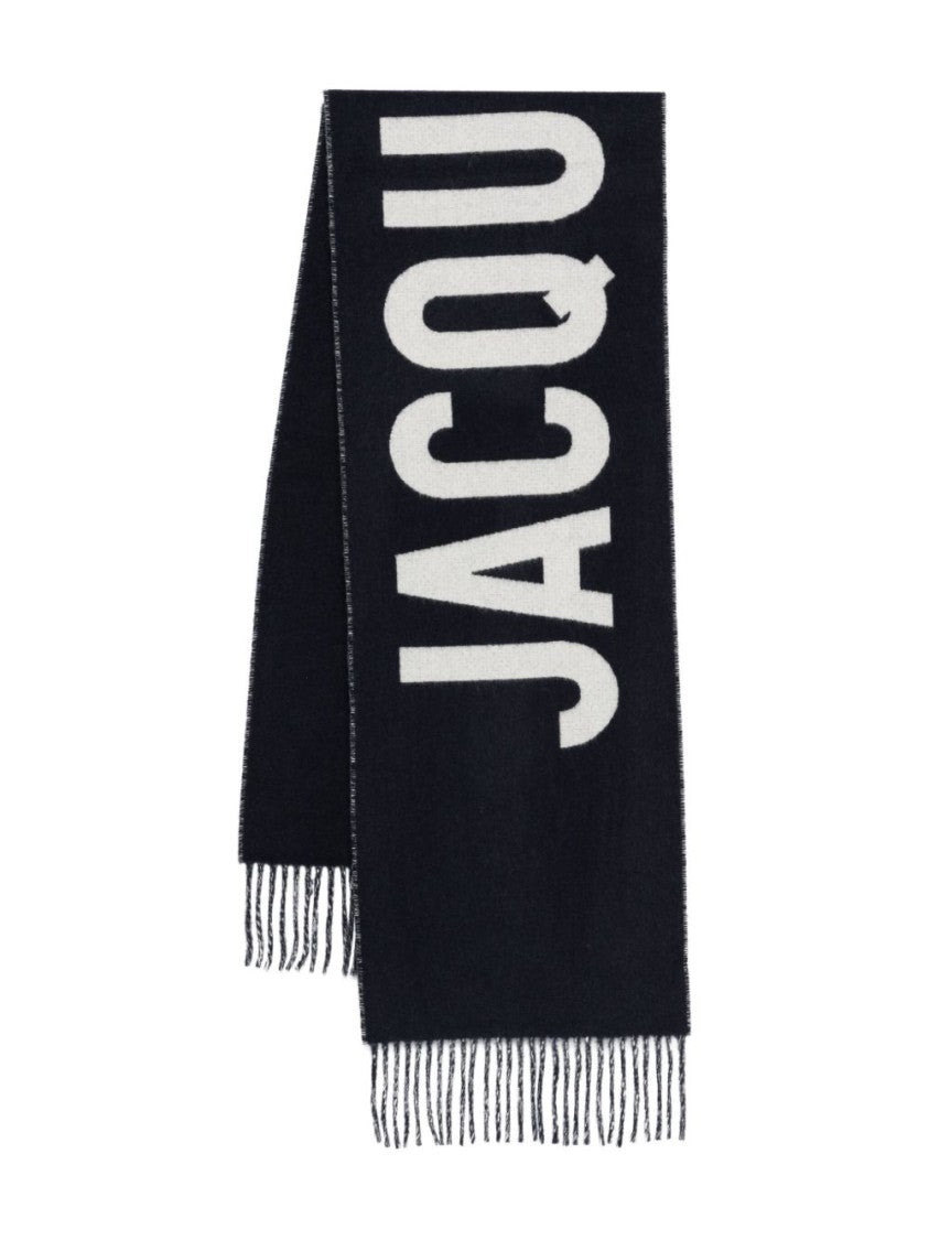 Jacquemus Navy Blue Brushed Wraparound Fringed Scarf