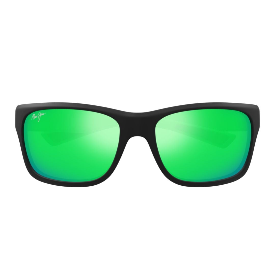 Maui Jim Ano Nui Matte Black Rectangular Sunglasses With Green Mirrored Lenses