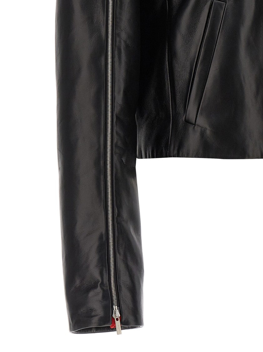 Ferragamo Cropped Leather Blouson With Zip Closure