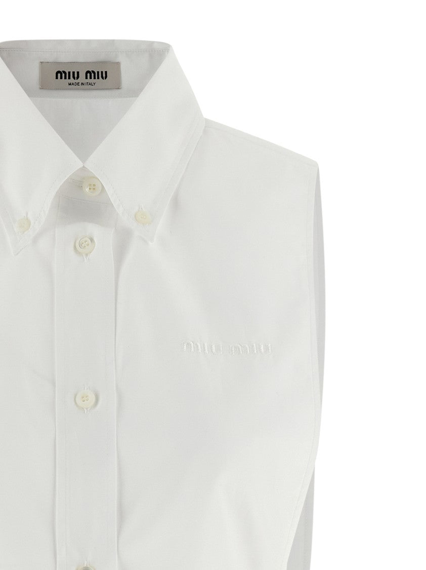 Miu Miu Asymmetric Hem Vest Shirt With Ribbon Ties And Logo Embroidery