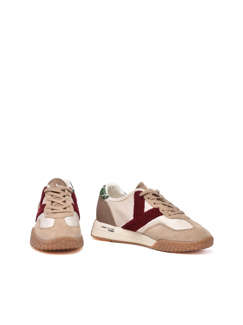 Keh-Noo Beige Leather-Blend Patchwork Sneakers