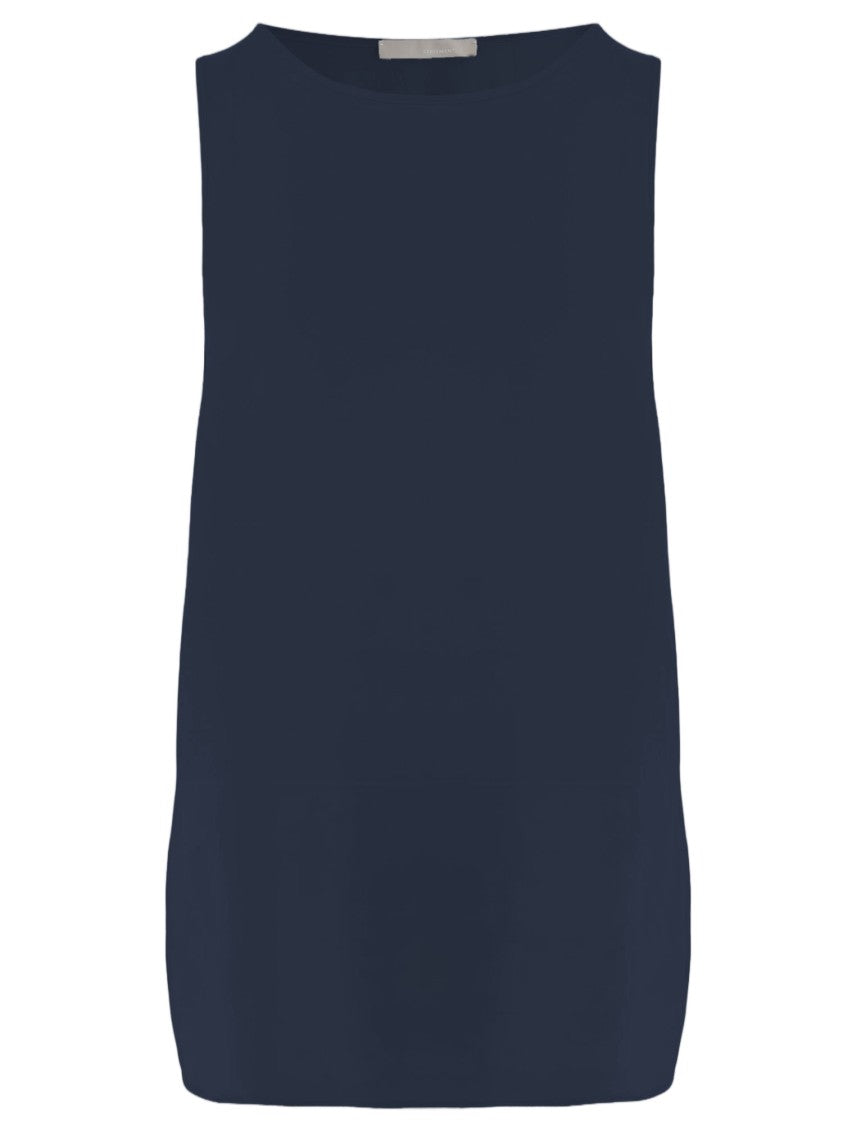 Allude Navy Stretch Silk Tank Top