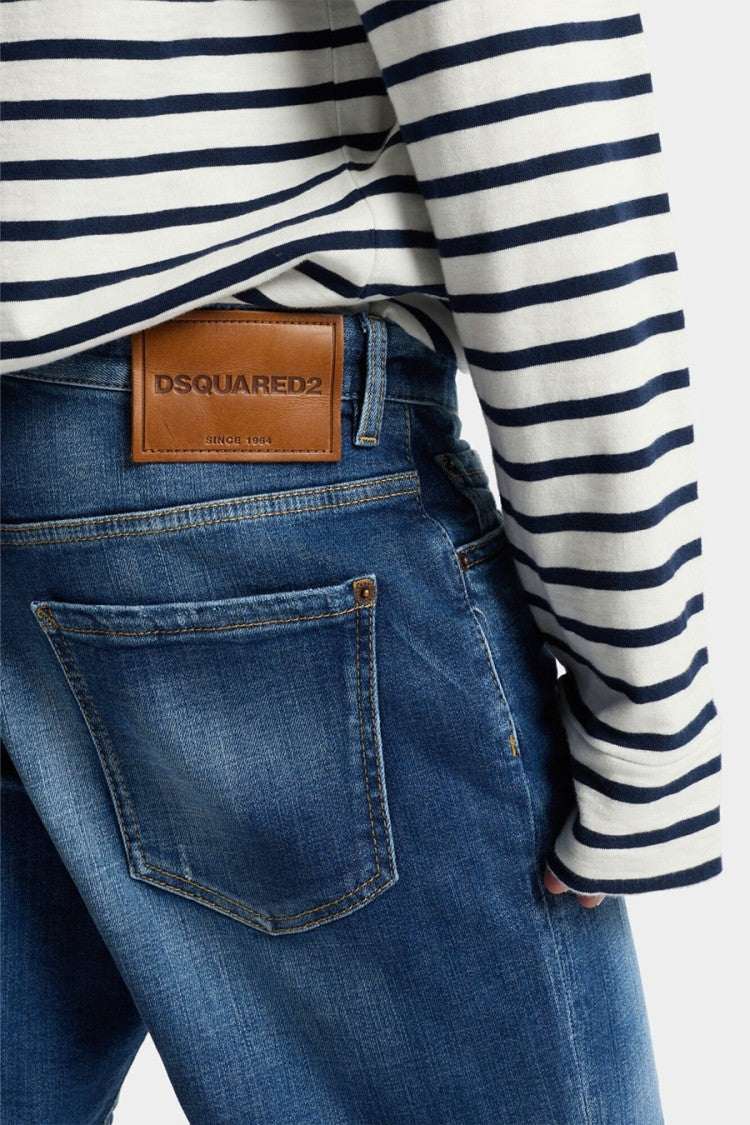 Dsquared2 Blue Cotton-Polyester Distressed Denim Shorts