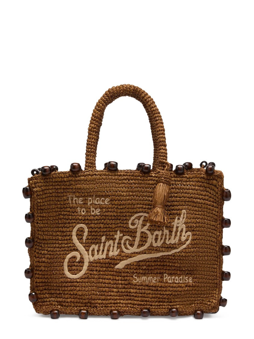 Mc2 Saint Barth Colette Raffia Handbag With Decorative Bead Edges