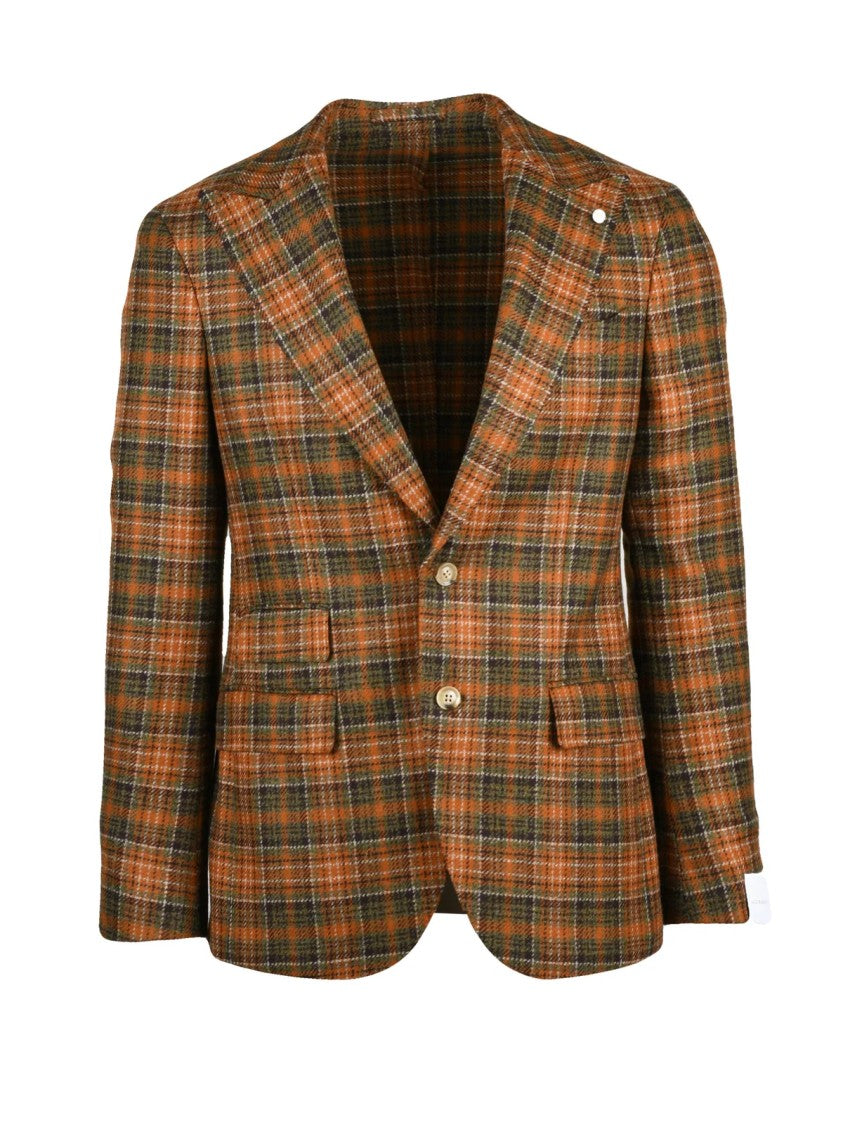 Luigi Bianchi Wool Cashmere Rounded Jacket With Distinctive Plaid Pattern