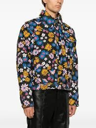 Erl Cropped Floral Print Jacket With High Collar And Bow Detail