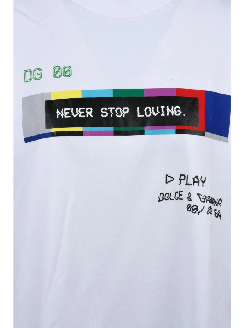 Dolce & Gabbana White Colorful Graphic Crew Neck Cotton T-Shirt