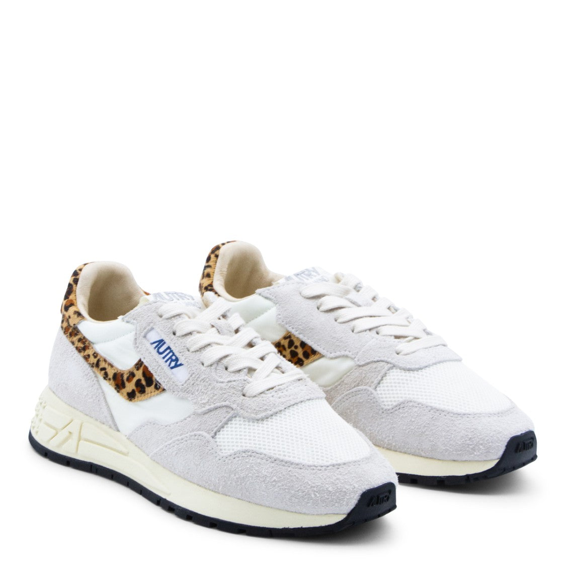 Autry White And Leopard Leather Reelwind Sneakers