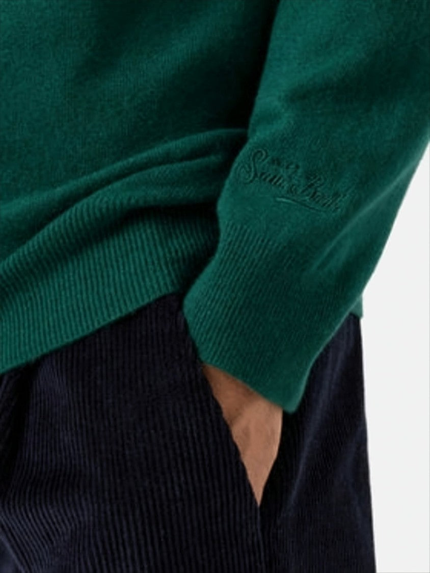 Mc2 Saint Barth Embroidered Green Crew Neck Knit Sweater
