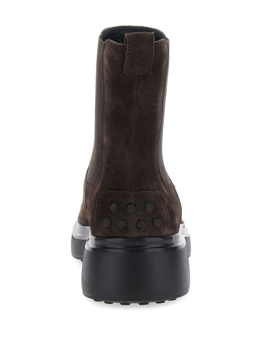 Tod's Brown Suede Ankle Boots With Rubber Sole