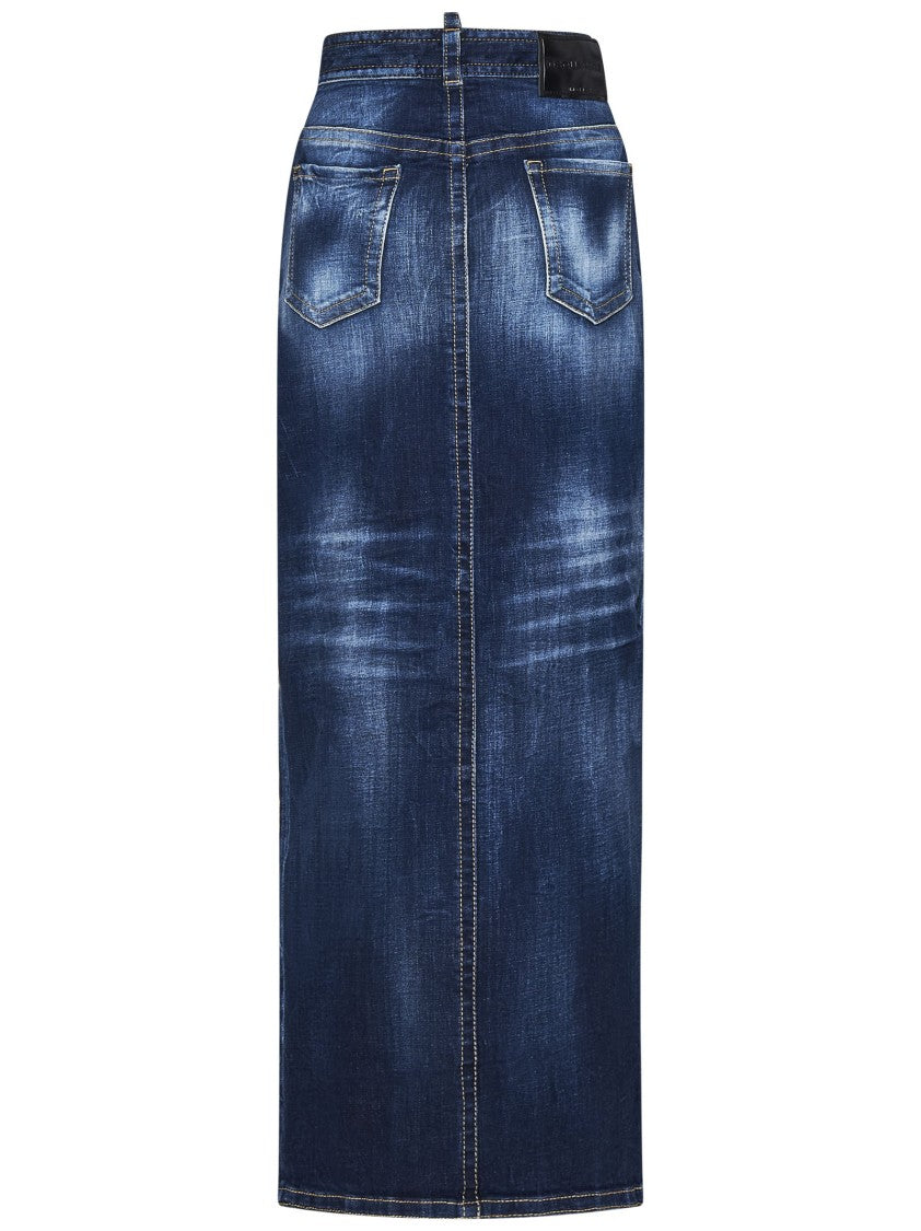 Dsquared2 Medium Wash Denim Maxi Skirt With Front Split