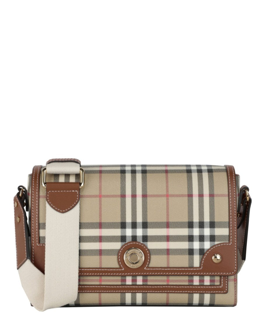 Burberry Plaid Medium Note Bag With Calfskin Leather Trim