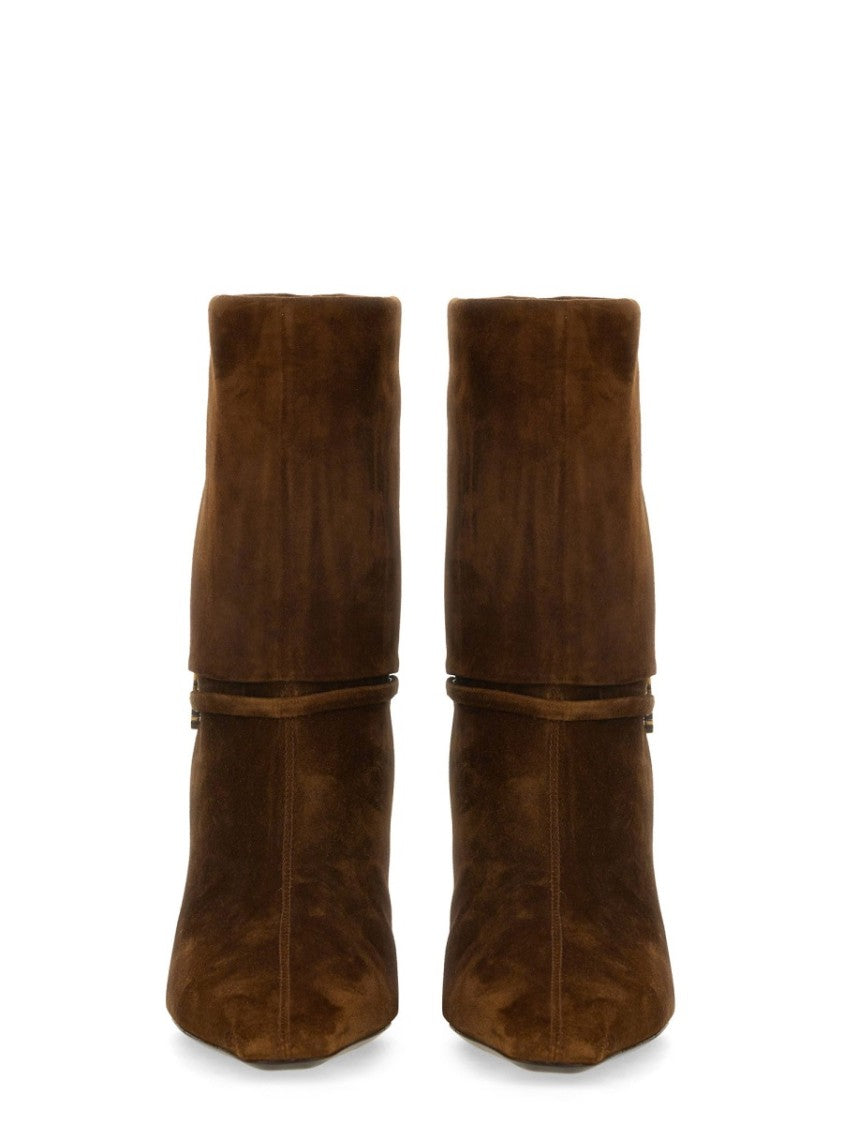Saint Laurent Mid-Calf Boots With Fold-Over Cuff And Ankle Strap Detail