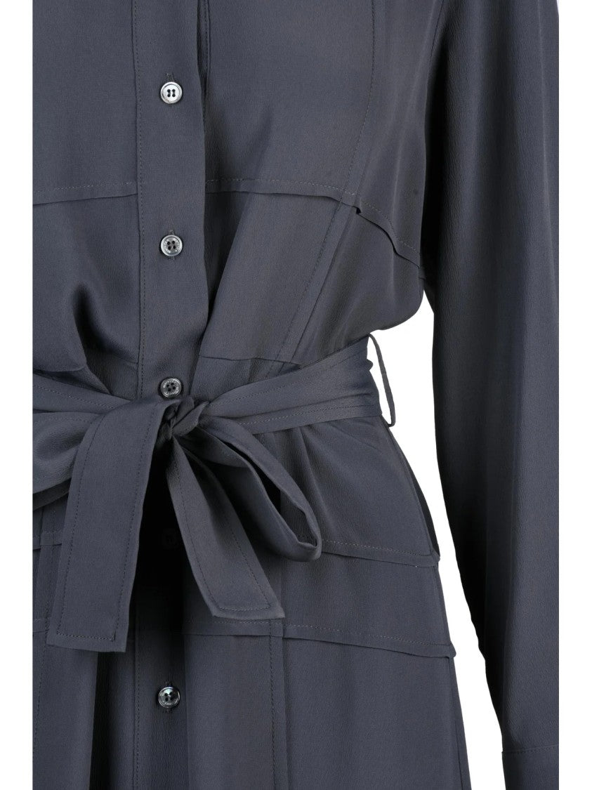 Beatrice.B Grey Acetate And Silk Midi Shirt Dress With Matching Belt