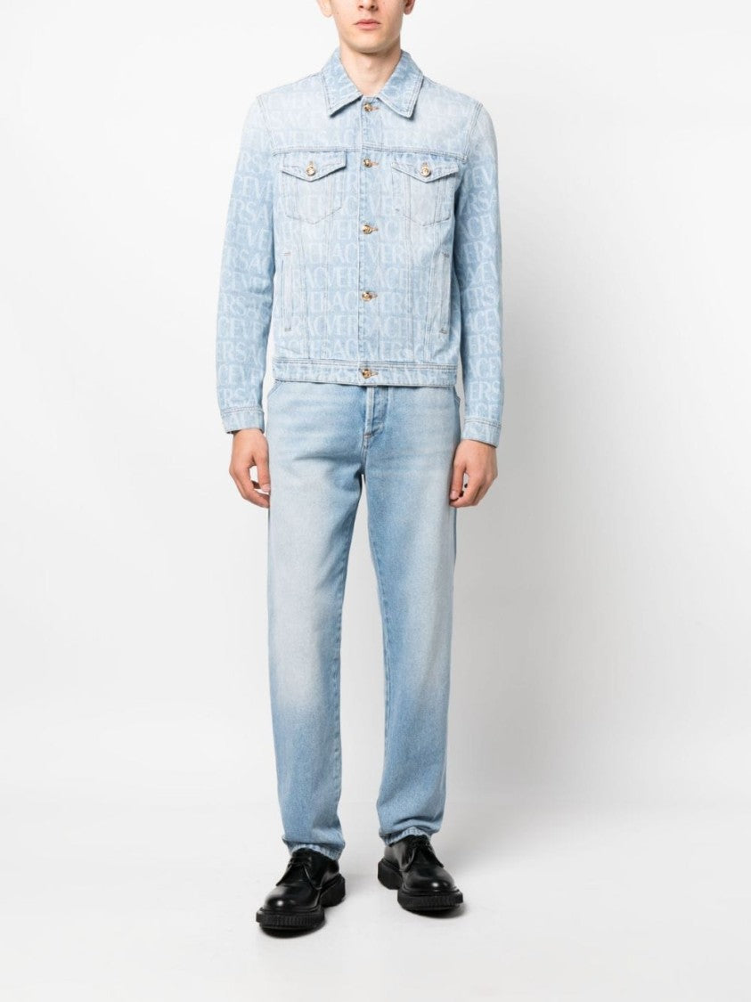 Versace Light Blue Logo-Print Denim Jacket