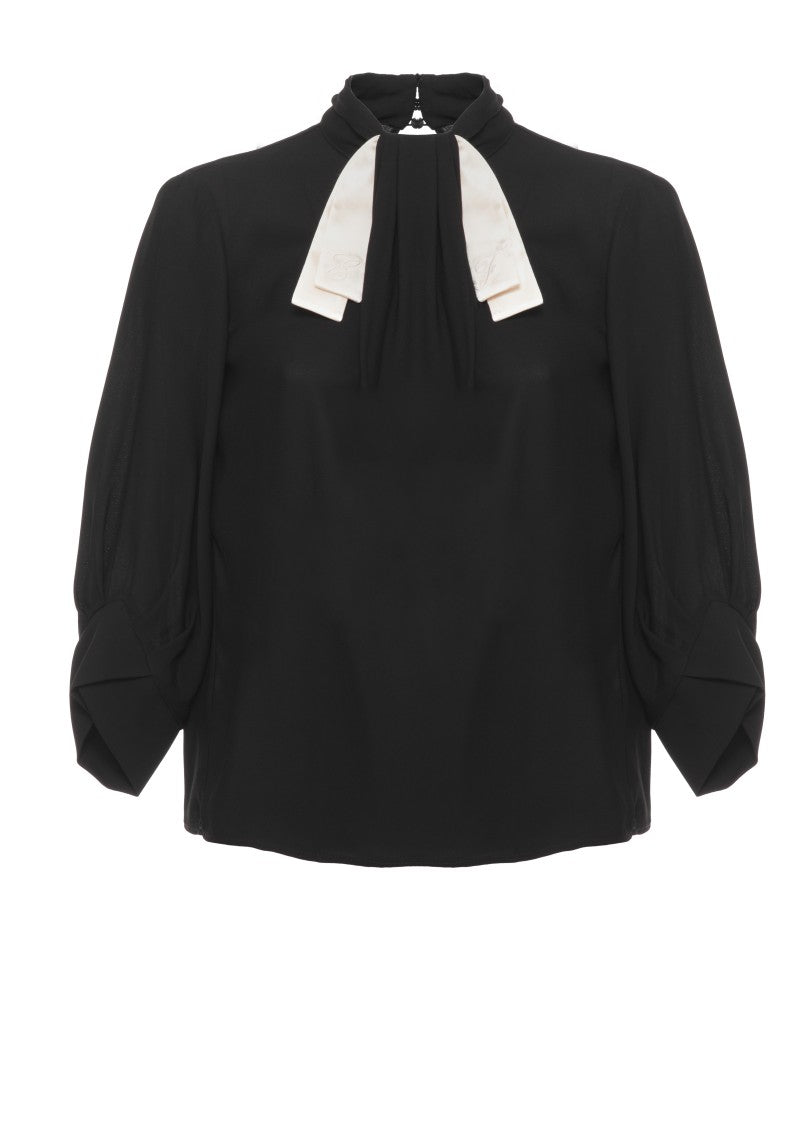 Elisabetta Franchi Black Tie-Detail High-Collar Blouse