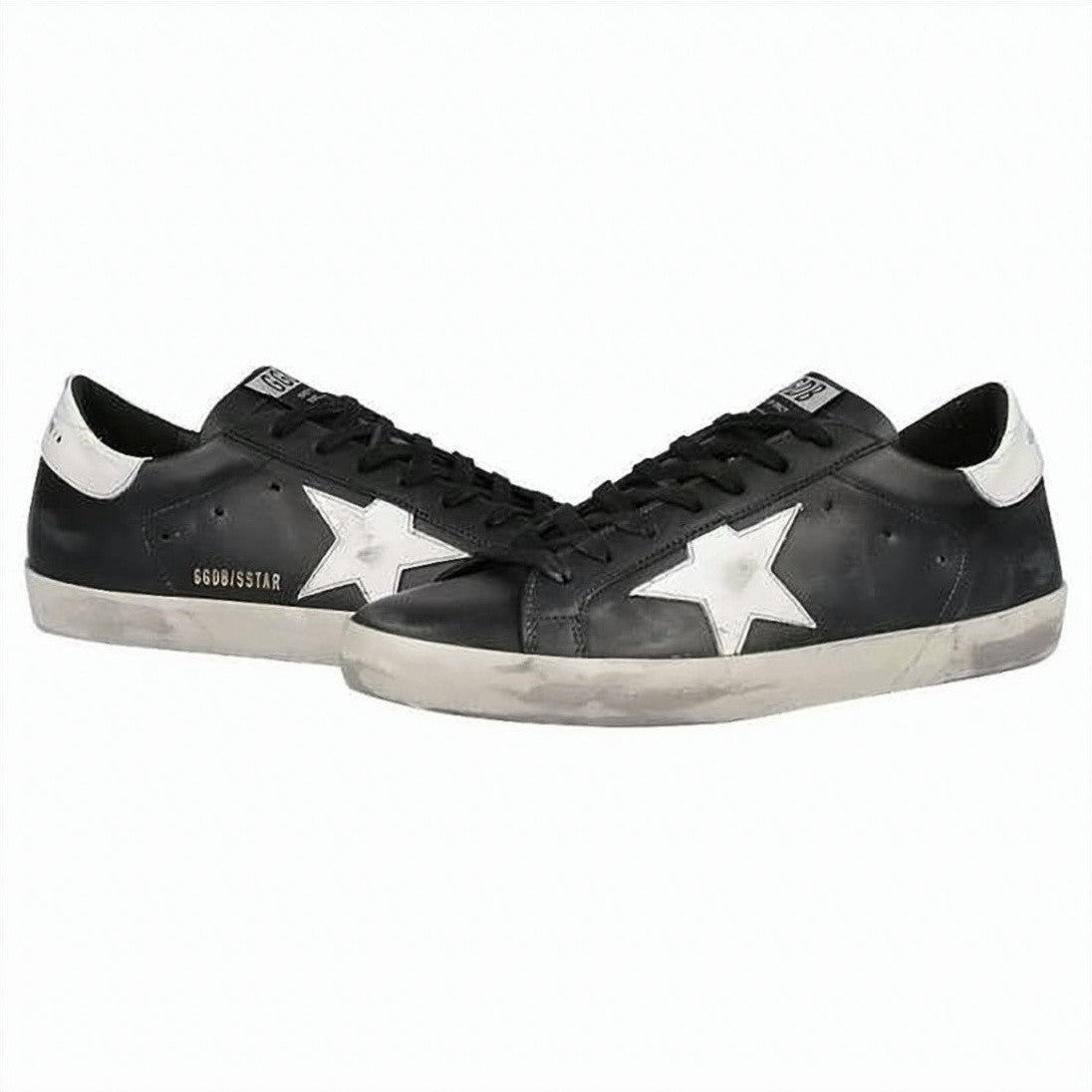 Golden Goose Distressed Black Leather Sneakers