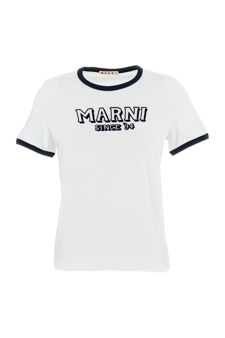 Marni Short-Sleeved Cotton T-Shirt With Embossed Logo Detail