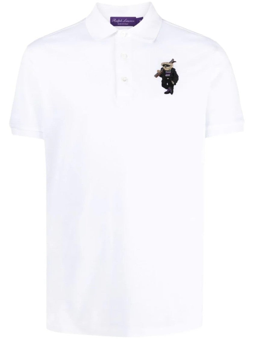 Ralph Lauren X Purple Label White Embroidered Short-Sleeve Cotton Polo Shirt