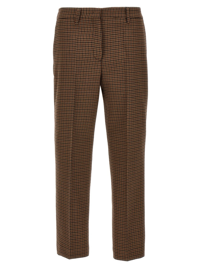 Prada Tailored Wool Pants With Classic Houndstooth Pattern And Structured Finish