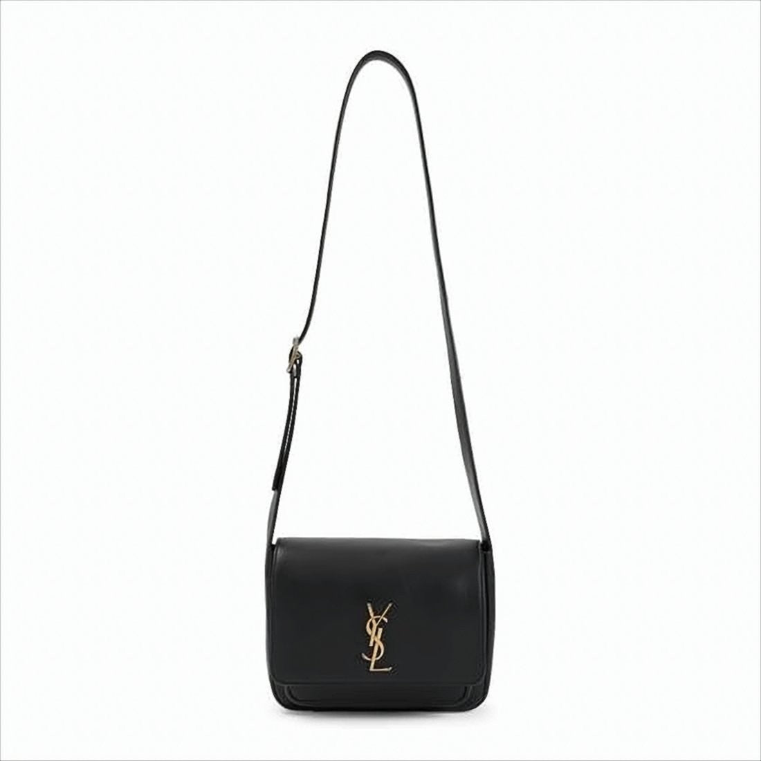 Saint Laurent Structured Leather Shoulder Bag With Metallic Logo Emblem