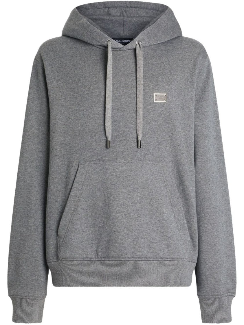 Dolce & Gabbana Gray Cotton Hoodie With Adjustable Drawstrings