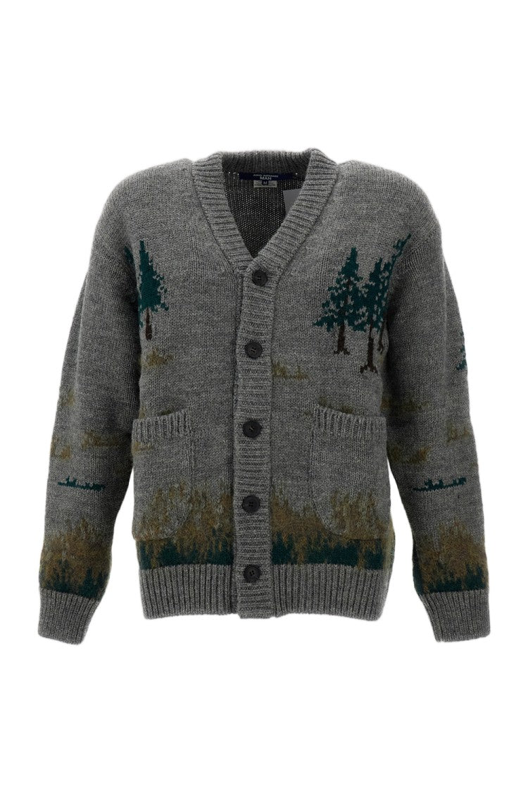 Junya Watanabe Grey Landscape Intarsia Wool Cardigan