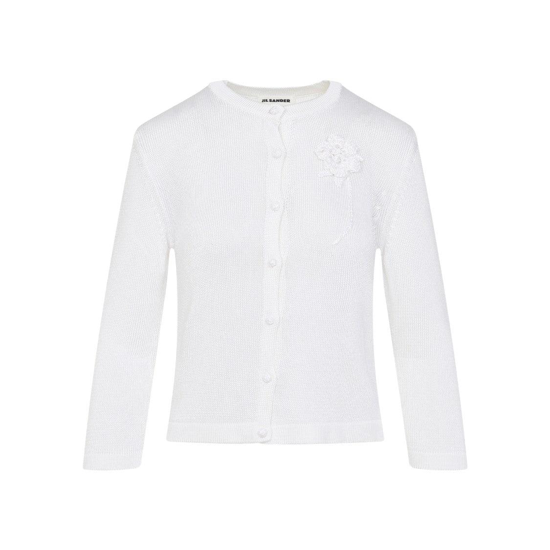 Jil Sander Feather White Viscose Crochet-Embellished Cardigan