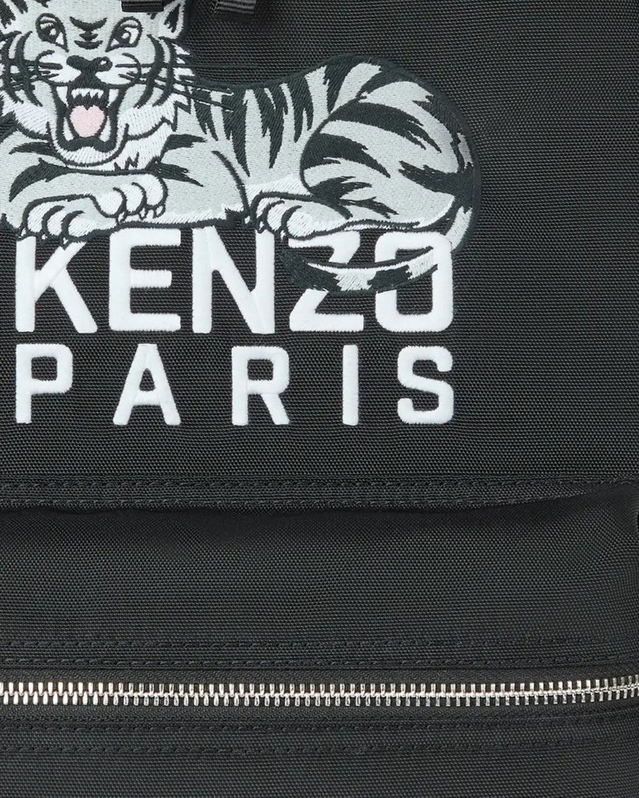 Kenzo Black Backpack With Adjustable Straps And Iconic Tiger Embroidery