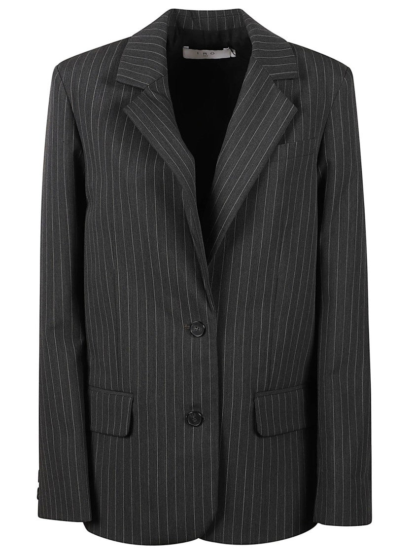 Iro Structured Dark Grey Blazer With Classic Pinstripe Design