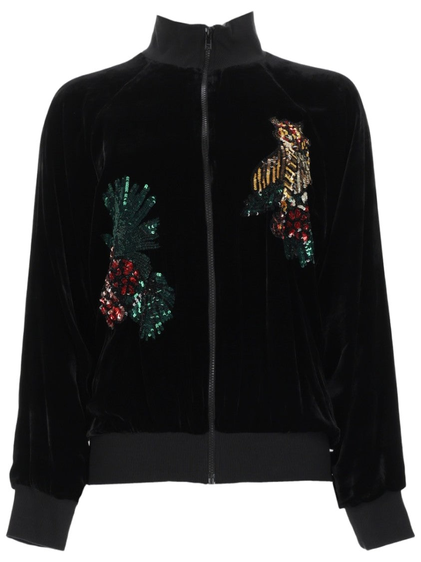 P.A.R.O.S.H. Black Velvet Jacket With Colorful Sequin Embellishments