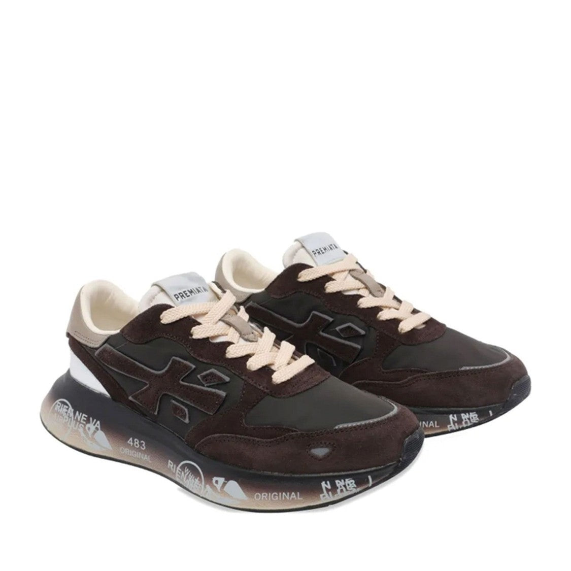 Premiata Brown Goat Leather Suede Overlay Sneakers