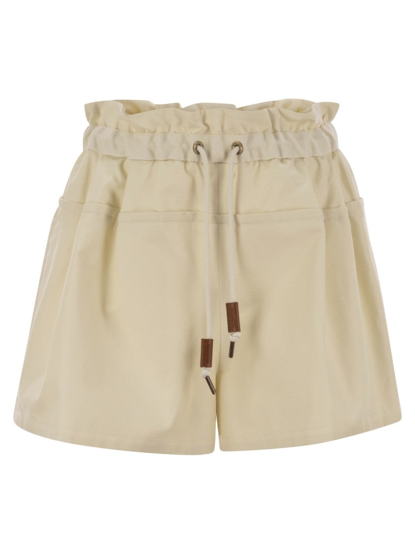 Moncler Flared Twill Shorts With Cotton Waistband