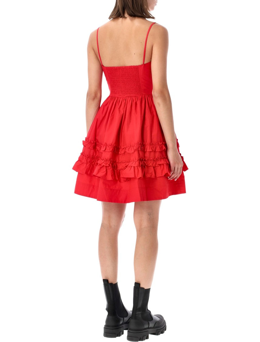 Ganni Frill-Detail Mini Dress With Square Neckline And Voluminous Skirt