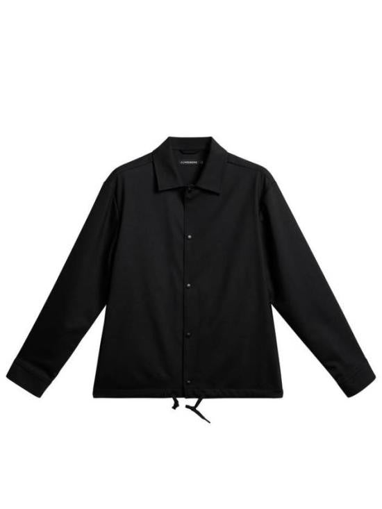 J Lindeberg Minimalist Black Jacket With Adjustable Hem And Button-Up Front