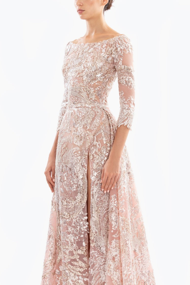 Saiid Kobeisy Embroidered Long Dress With Overskirt