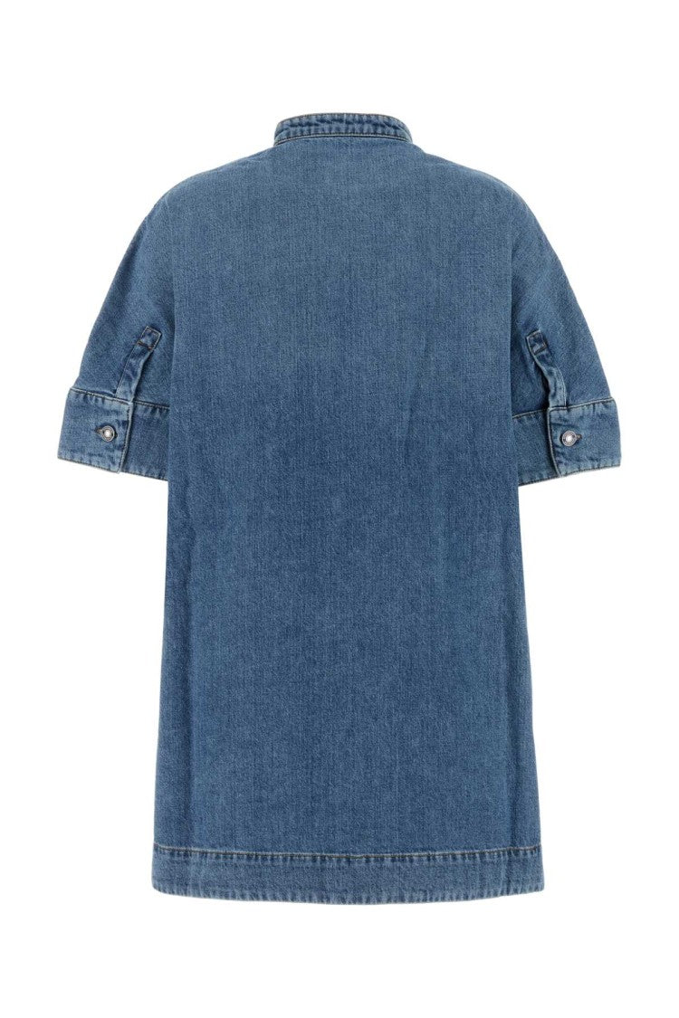 Givenchy Short-Sleeve Blue Denim Dress With Button-Up Front