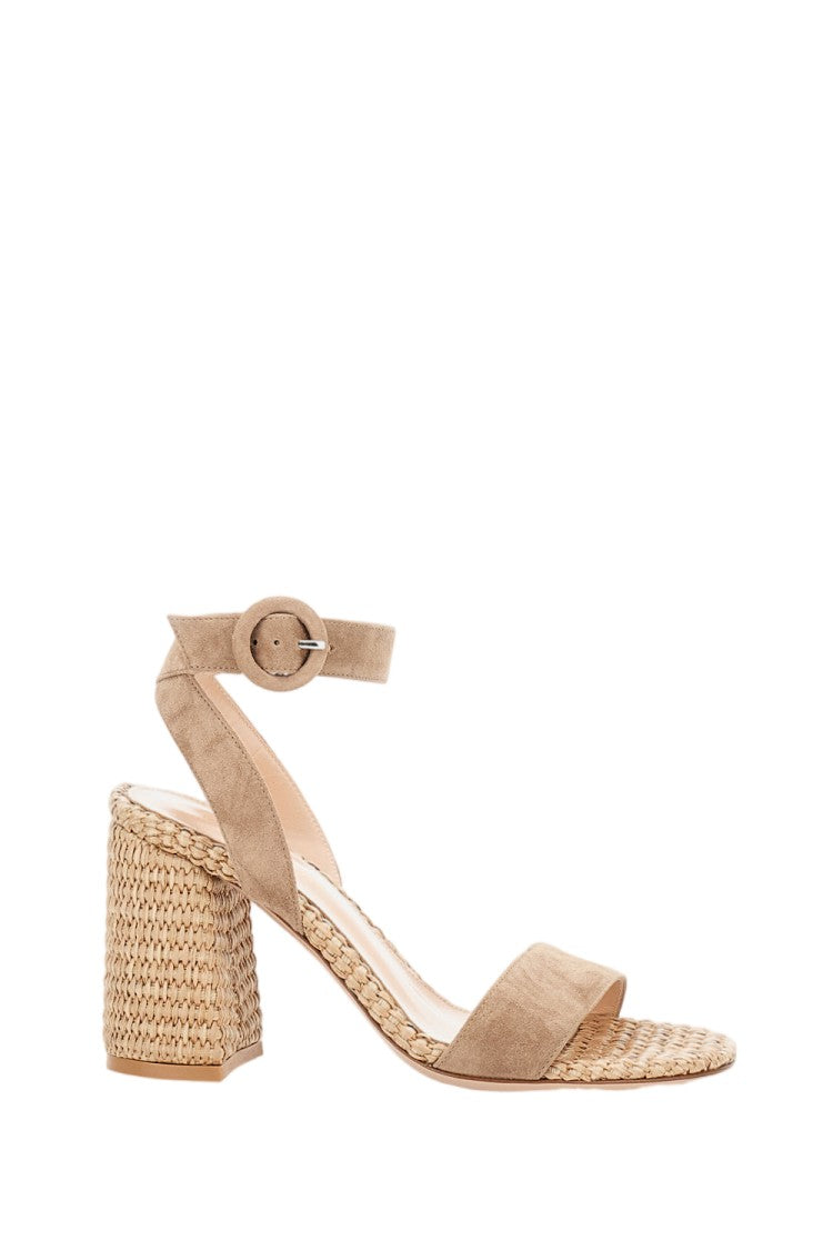 Gianvito Rossi Almond-Toe Suede Sandal With Artisanal Woven Texture