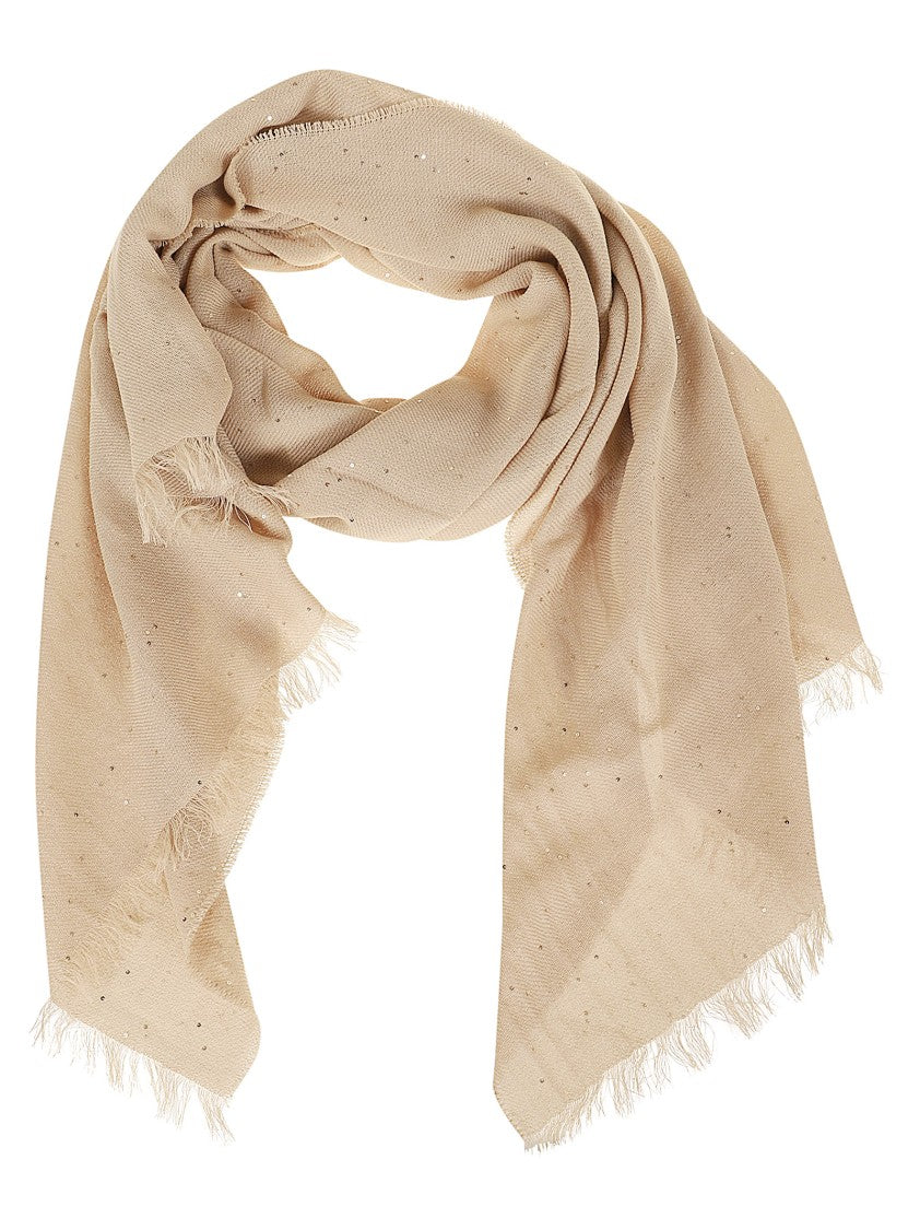 Peserico Cotton Twill Stole With Subtle Sequins And Fringe Edges