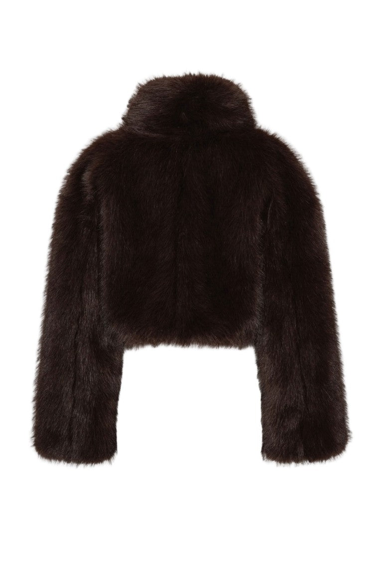 Rotate Dark Brown Cropped Faux Fur Jacket