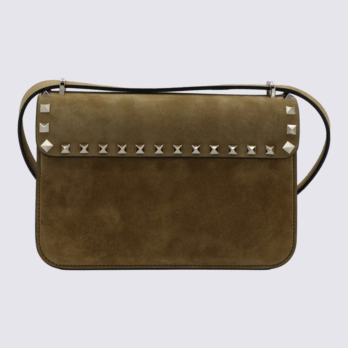 Valentino Garavani Rectangular Suede Shoulder Bag With Silver Pyramid Studs