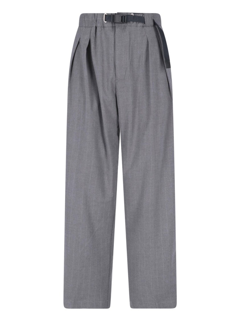 White Sand Grey Belted Straight-Leg Pants