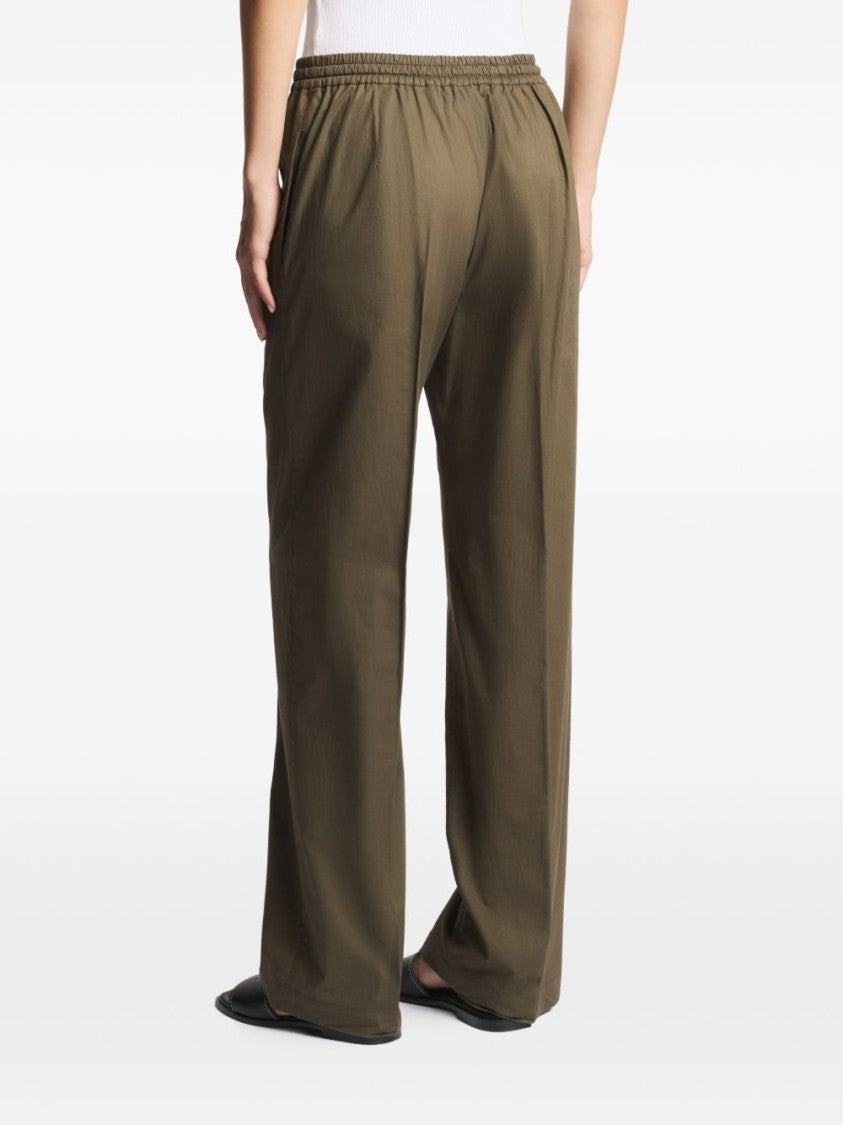 Fay Khaki Wide-Leg Pants With Drawstring Fastening And Plaque Detail