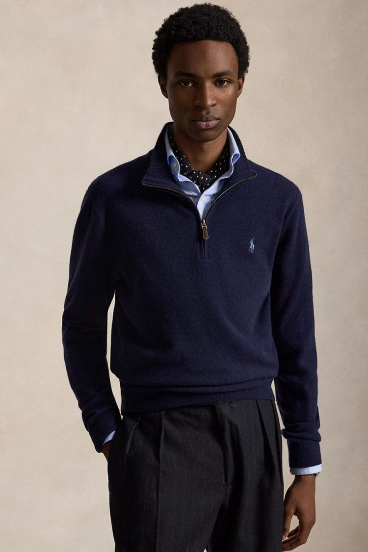 Polo Ralph Lauren Navy Quarter-Zip Stand-Collar Sweater