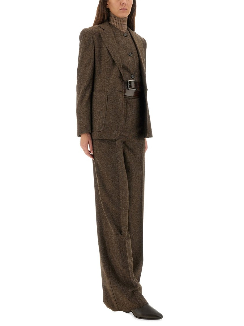 Max Mara High-Waisted Wide-Leg Trousers In Textured Virgin Wool