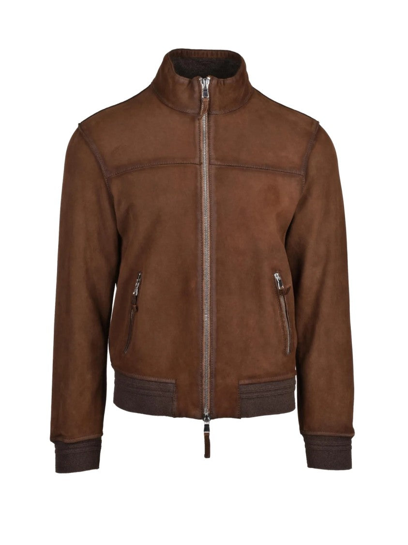 The Jack Leathers D-Bostonian Brown Suede Leather Jacket With Zip Closure