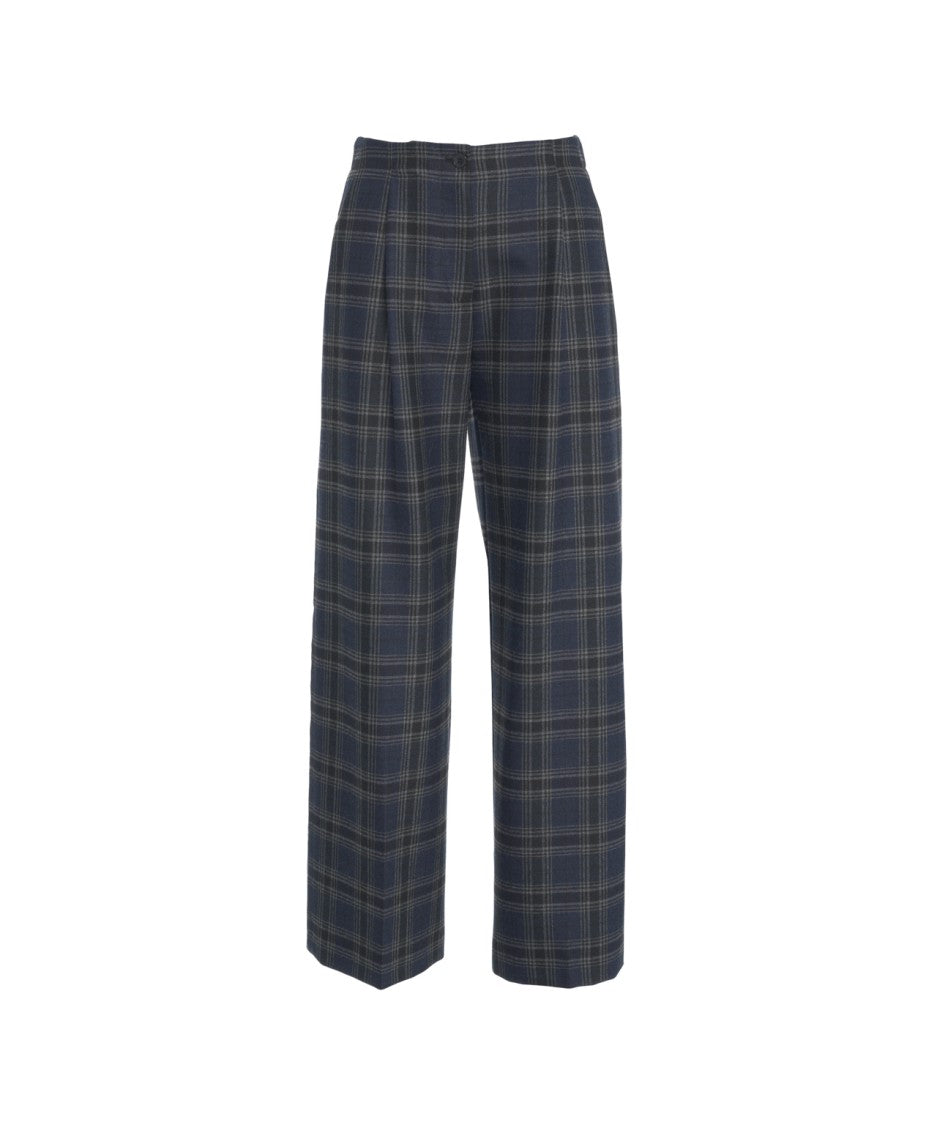 Ottod'ame Wide Fit Glencheck Pleated Trousers With Tailored Waistband